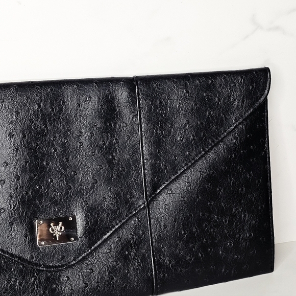 Orstrich Leather Black Envelope Clutch - Picture 4 of 5